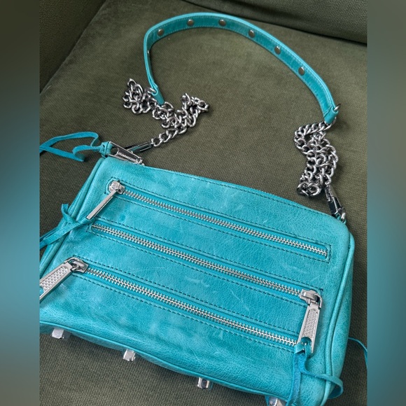 Rebecca Minkoff Mini 5 Zip Leather Crossbody Bag in Teal - Picture 5 of 6